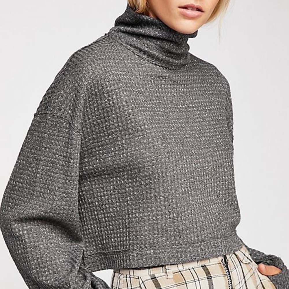 Free People BK Tee Thermal Cropped Balloon Sleeve